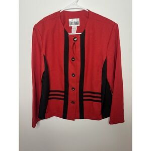VTG Kari's Korner Women's 14P Sports Coat Red Black Blazer Button Style #605